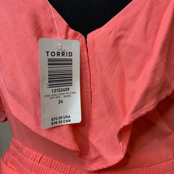 Torrid Textured Cold Shoulder Self Tie Coral Midi Dress, size 24. NWT. - Picture 8 of 8